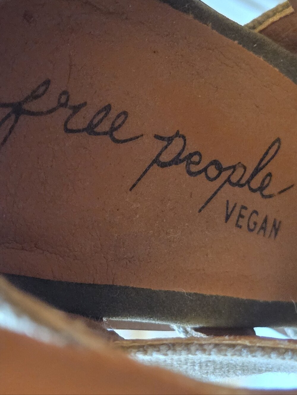 Free People Vegan Lace Up Cutout Ankle Booties Olive Canvas Block Heel EU 38 US - Picture 6 of 8